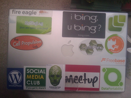 laptop full of stickers